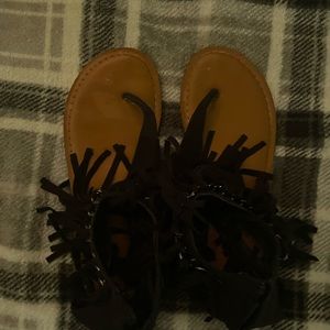 black fringe sandals